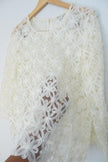 Cato Blouse Womens Medium White Floral Lace Sheer Bell Sleeve Party Boho Top
