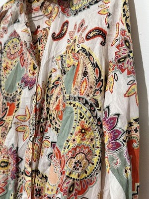 True Destination Shirt Womens Large Multicolor Paisley Button Up Tunic Boho Top