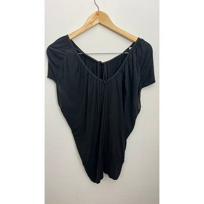 New York & Company Blouse Women Extra Small Black Dolman Sleeve V-Neck Tie Front