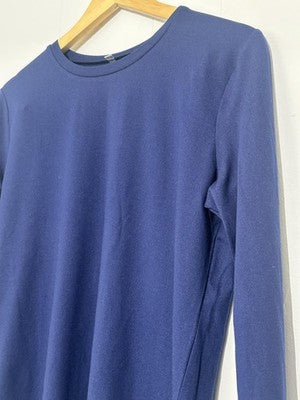 Solid Blue Long Sleeve Shirt Womens Medium Crew Neck Basic Tee Layering Top