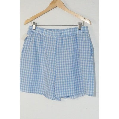 Gingham Shorts Women Extra Large Blue White Checkered Elastic