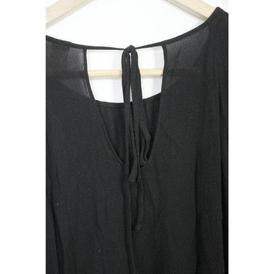 Old Navy Cold Shoulder Top Women Small Black Pintuck Long Sleeve Keyhole Back