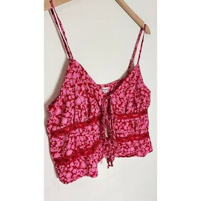 No Boundaries Red Tie Front Lace Tank Top Size XL
