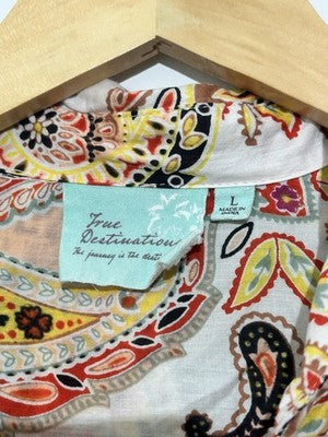 True Destination Shirt Womens Large Multicolor Paisley Button Up Tunic Boho Top
