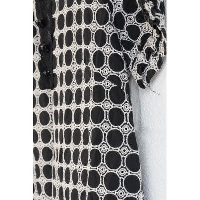 Bizz Princess Shift Mini Dress Medium Black White Geometric Embroidered Cotton
