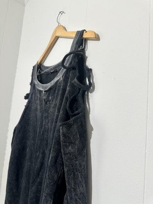 Cold Shoulder Sweatshirt Womens Medium Black Strap Acid Wash Distressed