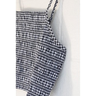 No Boundaries Smocked Cami Top Women Extra Large Navy White Gingham Cropped