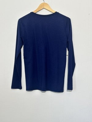 Solid Blue Long Sleeve Shirt Womens Medium Crew Neck Basic Tee Layering Top
