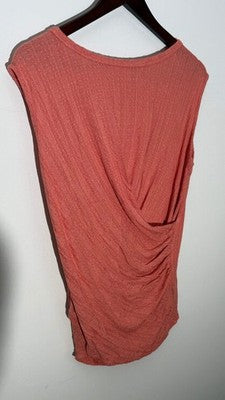 Fantastic Fawn Coral Pink Ribbed Surplice Wrap Back Tank Top - Size Medium