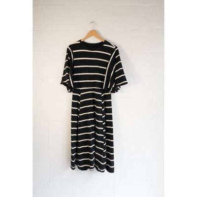 Who What Wear Striped Midi Dress Women Medium Black White Flutter Sleeve