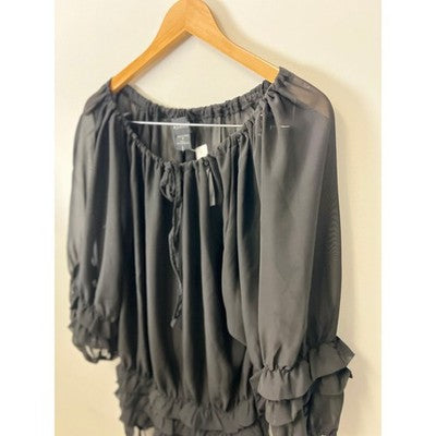 Ashro black ruffle long sleeve size medium blouse