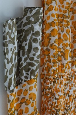 Cato Mixed Leopard Print Midi Dress Women Small Orange Olive Smocked Bell Sleeve