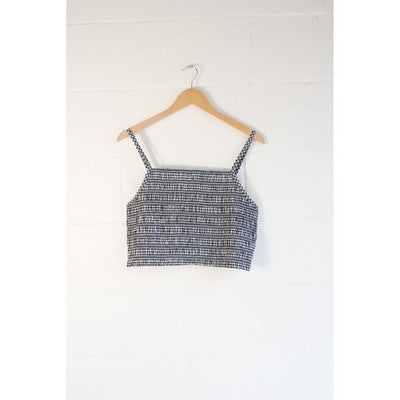 No Boundaries Smocked Cami Top Women Extra Large Navy White Gingham Cropped
