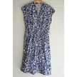Free Assembly Button Front Dress Women Large Blue White Floral Elastic Waist