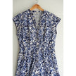 Free Assembly Button Front Dress Women Large Blue White Floral Elastic Waist