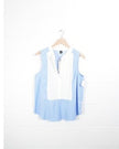 SHEIN Sleeveless Blouse Women Large Blue White Striped Pleated Tuxedo Bib Top