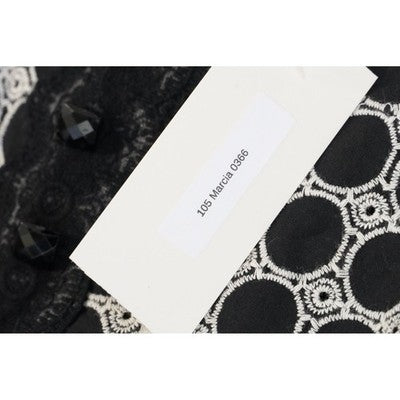 Bizz Princess Shift Mini Dress Medium Black White Geometric Embroidered Cotton