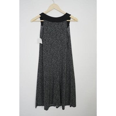 Ellen Parker Shift Dress Women Small Black Grey Abstract Print Sleeveless