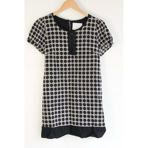 Bizz Princess Shift Mini Dress Medium Black White Geometric Embroidered Cotton
