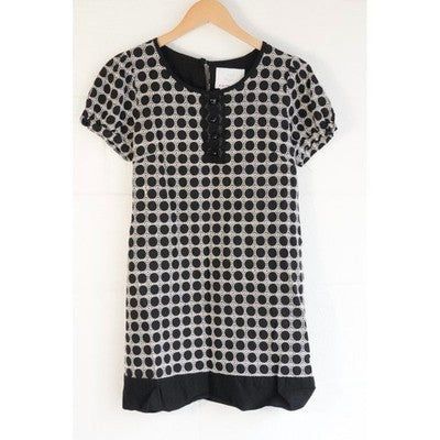 Bizz Princess Shift Mini Dress Medium Black White Geometric Embroidered Cotton