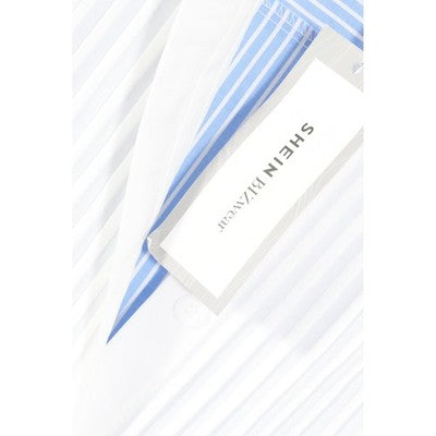 SHEIN Sleeveless Blouse Women Large Blue White Striped Pleated Tuxedo Bib Top