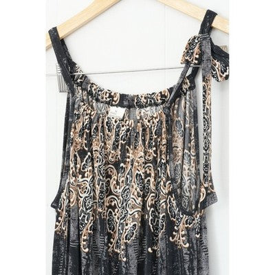 Romper Jumper Women Medium Black Silk Blend Paisley Print Pocket