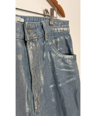 Fashionova Wide Leg Jeans Women Size 13 Silver Metallic Distressed Cropped