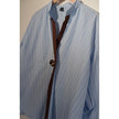 SHEIN Button Up Shirt Women Large Blue White Striped Contrast Trim Stand Collar