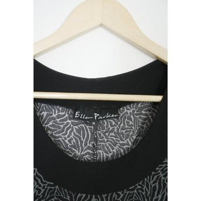 Ellen Parker Shift Dress Women Small Black Grey Abstract Print Sleeveless