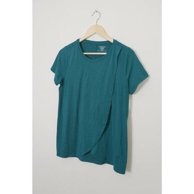 Motherhood Maternity Nursing Top Women Medium Teal Green Short Sleeve Wrap Front