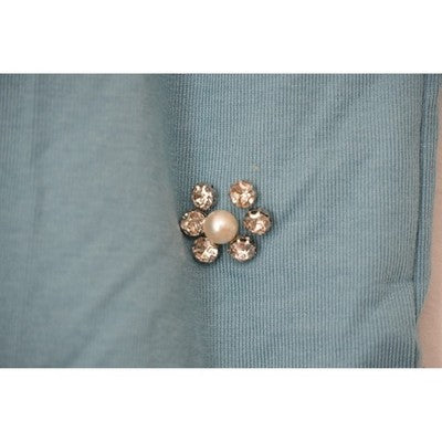 Embellished Ribbed T-Shirt Women Small Rhinestone Pearl Floral