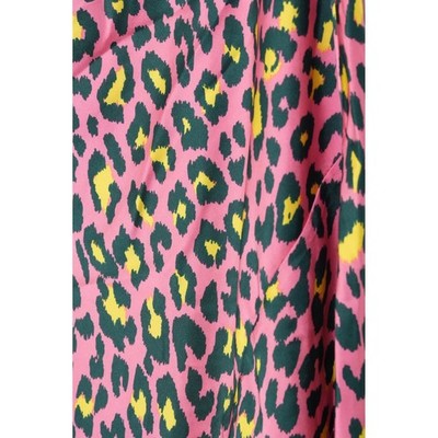 Scoop Satin Asymmetric Skirt Women Large Pink Leopard Animal Print Midi