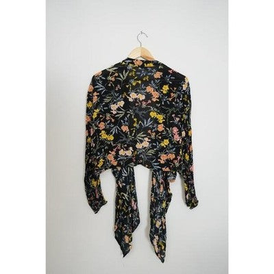 Patrons of Peace Black Floral Cardigan Size Medium
