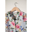 Chico's No Iron Button Down Shirt Women Size 2 Large Blue Floral Butterfly Print