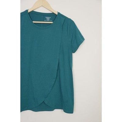 Motherhood Maternity Nursing Top Women Medium Teal Green Short Sleeve Wrap Front