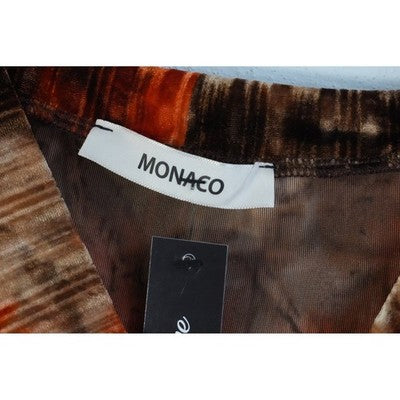 Monaco Velvet Wrap Dress Womens Small Orange Brown Off Shoulder Long Sleeve