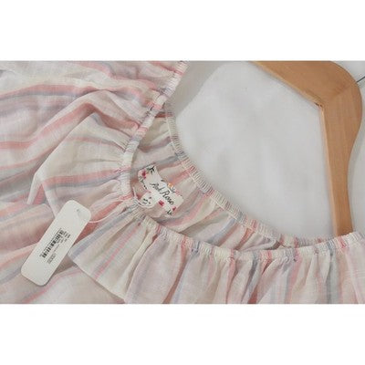 Pink Rose Off The Shoulder Blouse Womens Small Coral Blue Striped Short Sleeve