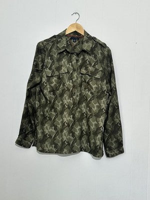 Tommy Hilfiger Shirt Mens Large Green Camo Long Sleeve Button Up Military Field
