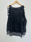 Cold Shoulder Sweatshirt Womens Medium Black Strap Acid Wash Distressed