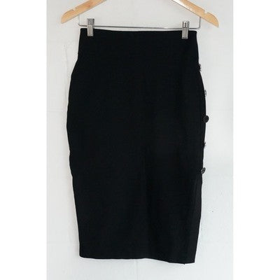 New York & Company Pencil Skirt Womens Extra Small Black Button Side High Waist