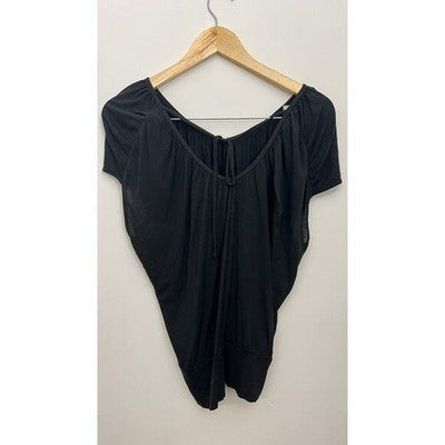 New York & Company Blouse Women Extra Small Black Dolman Sleeve V-Neck Tie Front