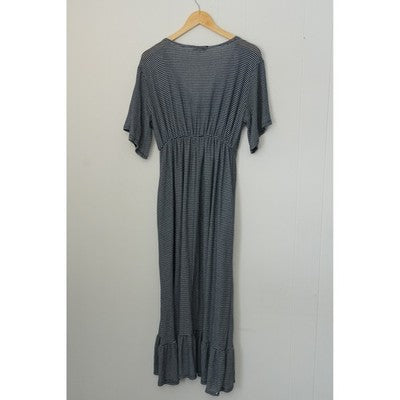 Blakeley Maxi Dress Women Small/Medium Dark Navy Blue Striped Ruffle V-Neck