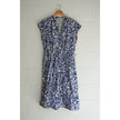 Free Assembly Button Front Dress Women Large Blue White Floral Elastic Waist