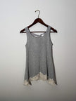 mmCmmCmm Gray Heathered Lace Hem Back-Tie Sleeveless Top, SIze Medium