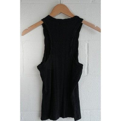 Pilcro Tank Top Women Medium Black Ribbed Knit Racerback Sleeveless Crew Neck
