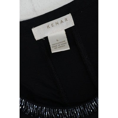 Kenar Tank Top Women Large Black Beaded Neck Ruffle Sleeve Viscose Ruching