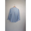 SHEIN Button Up Shirt Women Large Blue White Striped Contrast Trim Stand Collar