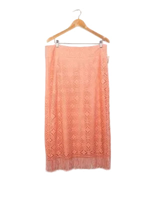 Cato Crochet Lace Midi Skirt Women Size 14 Coral Peach Fringe Hem Boho
