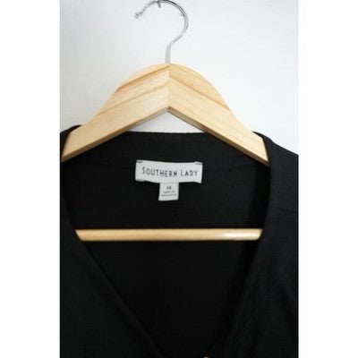 Southern Lady 3/4 Sleeve Top Womens 1X Black Crew Neck Solid Knit Blouse