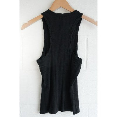 Pilcro Tank Top Women Medium Black Ribbed Knit Racerback Sleeveless Crew Neck